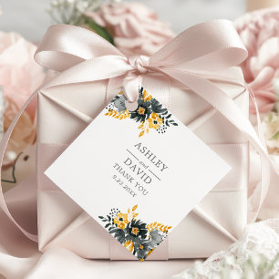 Svart Och Guld Akvarell Blommor Bröllop Gåvor Etiketter