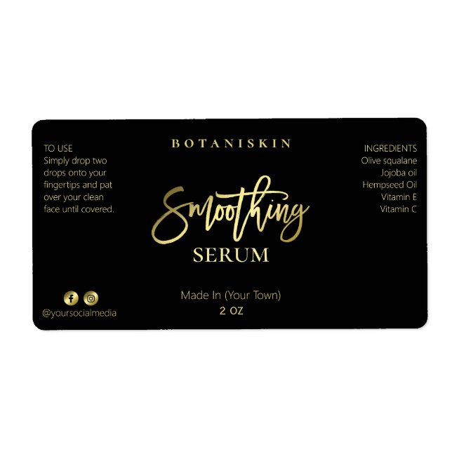 Svart och Guld-Ansikte-serumetiketter Fraktsedel (Framsidan)