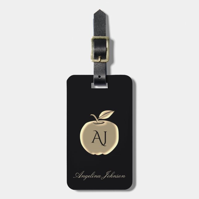 Svart och guld Apple Glam Monogram Returadress Bagagebricka (Vertikal Framsida)
