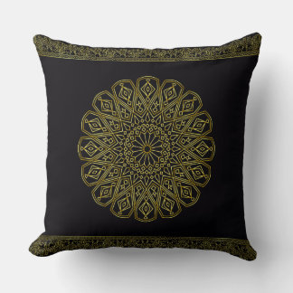 Svart och Guld Arabesque Throw Cushion (två storle Kudde