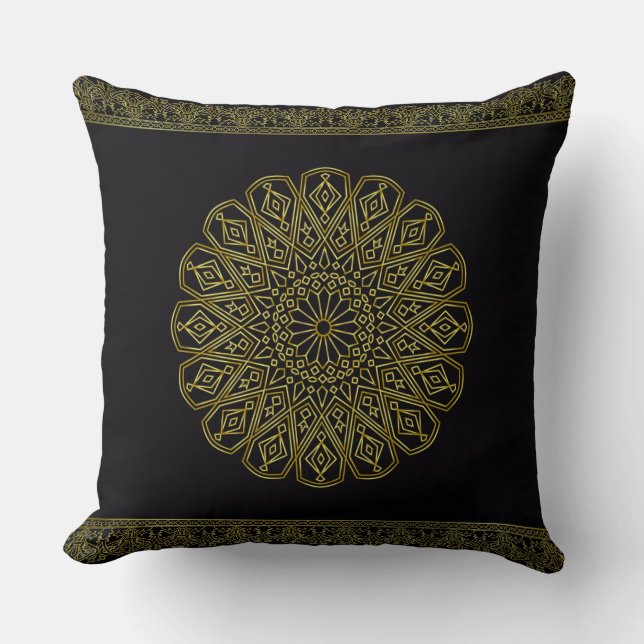 Svart och Guld Arabesque Throw Cushion (två storle Kudde (Framsida)