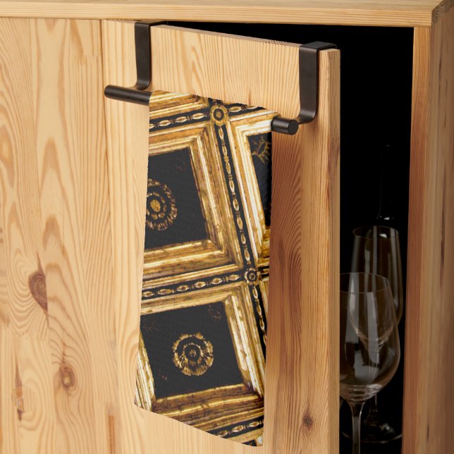 Svart och Guld-arkitektur Kökshandduk (Thirds Fold)