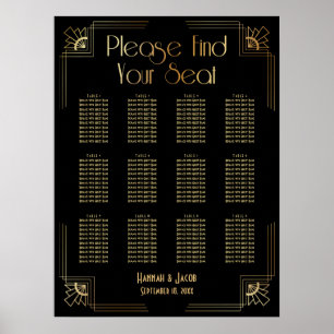 Svart och Guld Art Deco 12 Bord Sittdiagram Poster