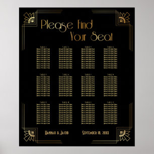 Svart och Guld Art Deco 12 Bord Sittdiagram Poster