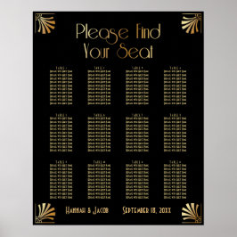Svart och Guld Art Deco 12 Bord Sittdiagram Poster
