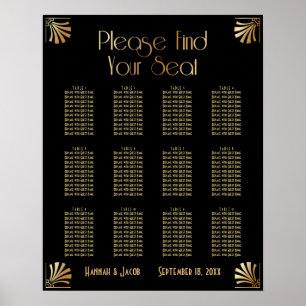 Svart och Guld Art Deco 12 Bord Sittdiagram Poster