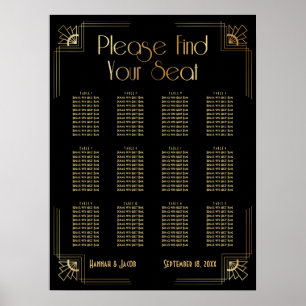 Svart och Guld Art Deco 12 Bord Sittdiagram Poster
