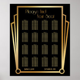 Svart och Guld Art Deco 16 Bord Sittplatsdiagram Poster