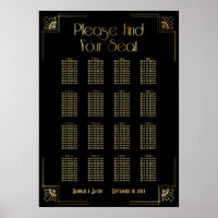 Svart och Guld Art Deco 16 Bord Sittplatsdiagram