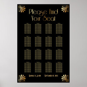 Svart och Guld Art Deco 16 Bord Sittplatsdiagram Poster