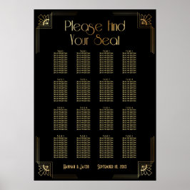 Svart och Guld Art Deco 16 Bord Sittplatsdiagram Poster