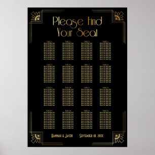 Svart och Guld Art Deco 16 Bord Sittplatsdiagram Poster