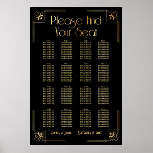 Svart och Guld Art Deco 16 Bord Sittplatsdiagram Poster