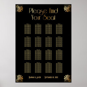 Svart och Guld Art Deco 16 Bord Sittplatsdiagram Poster