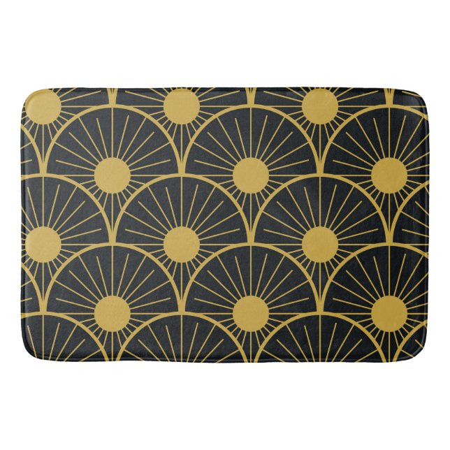Svart och guld Art deco Abstrakt solmönster  Badrumsmatta (Framsidan)