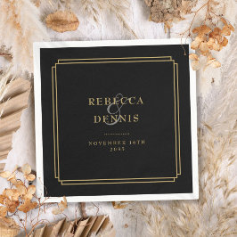 Svart och Guld Art Deco Bröllop Pappersservett