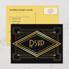 Svart och Guld Art Deco Bröllop RSVP QR-kod Vykort