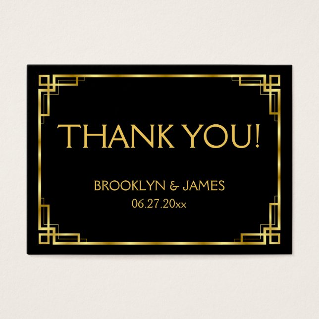 Svart och Guld Art Deco-bröllopsfavoritMärkre Visitkort (Framsidan)