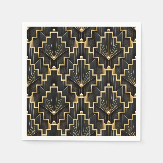 Svart och guld Art Deco-design Pappersservett (Framsidan)