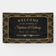 Svart och Guld Art Deco Fläkt Flowers Bröllop