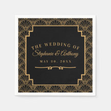 Svart och Guld Art Deco Fläkt Flowers Bröllop