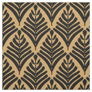 Svart och Guld Art Deco Fläkt Flowers Mönster Tyg
