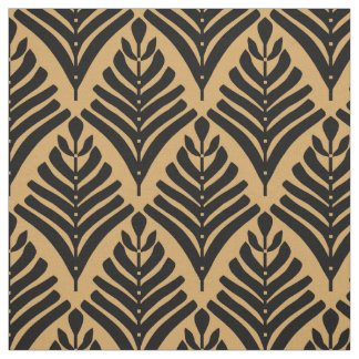 Svart och Guld Art Deco Fläkt Flowers Mönster Tyg