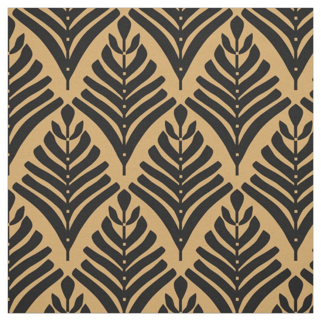 Svart och Guld Art Deco Fläkt Flowers Mönster Tyg (Provkarta)