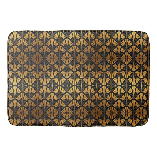 svart och guld Art Deco fläktmönster  Badrumsmatta (Framsidan)