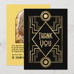 Svart och guld Art Deco Foto Tack Kort