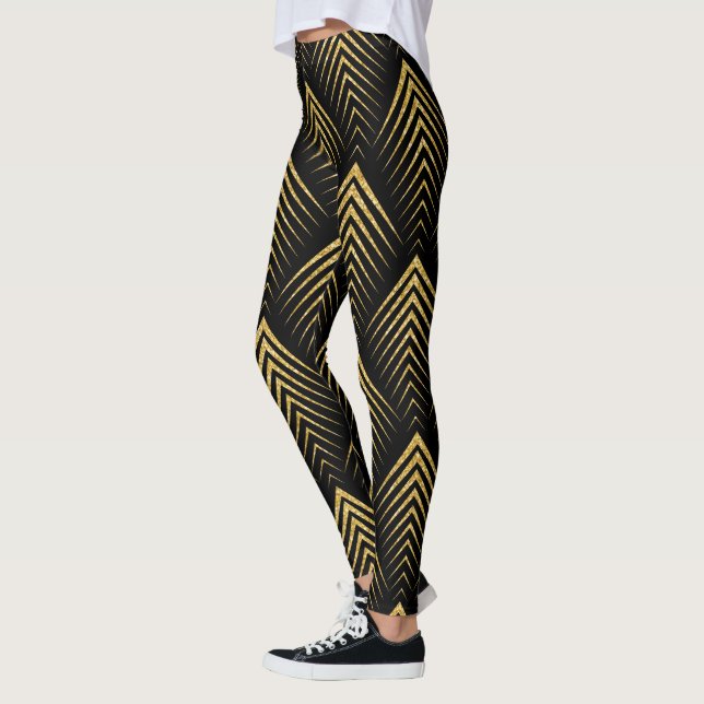 Svart och Guld Art-Deco Geometric Mönster Leggings (Vänster)