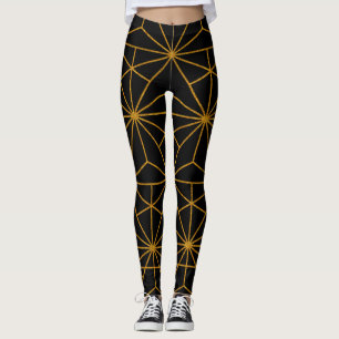 Svart och guld art deco geometrisk mönster leggings