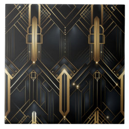 Svart och Guld Art Deco, Geometrisk Roligt Kakelplatta