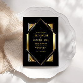 Svart och guld Art Deco Guld Bröllopsfoto Inbjudningar