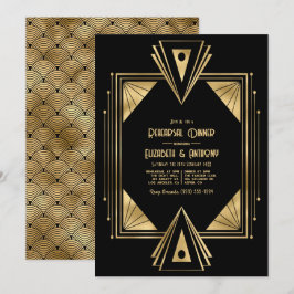 Svart och guld Art Deco Guld Övningsmiddag Inbjudningar