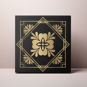 Svart och guld Art Deco Kakelplatta