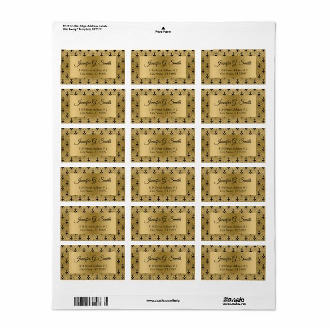 Svart och guld art-deco mönster adressetikett (Helt Ark)