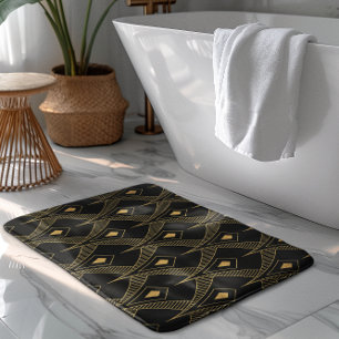 Svart och guld art-deco mönster badrumsmatta