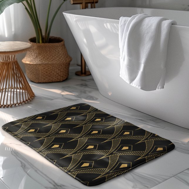 Svart och guld art-deco mönster badrumsmatta (Skapare uppladdad)