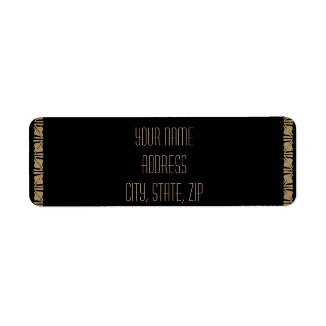 Svart och Guld Art Deco Peacock Returadress Returadress Etikett (Framsidan)