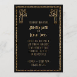 Svart och Guld Art Deco Peacock Wedding bjudande Inbjudningar
