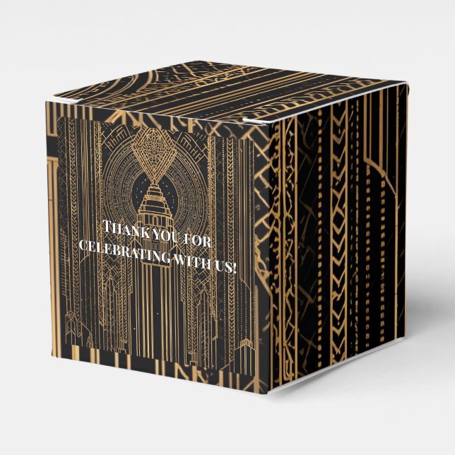 Svart och guld Art Deco presentlåda för fest (Framsidan Sidan)