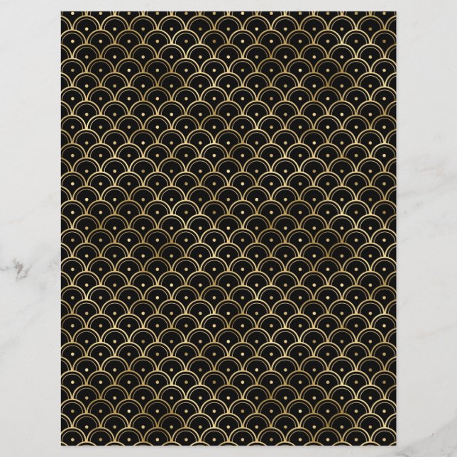 Svart och Guld Art Deco-skrapbok Papprare Lakan (Baksida)