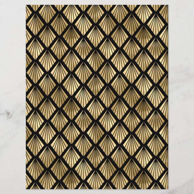 Svart och Guld Art Deco-skrapbok Papprare Lakan (Baksida)