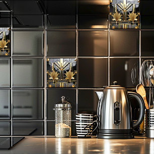 Svart och guld Art Deco Vacker Kakelplatta