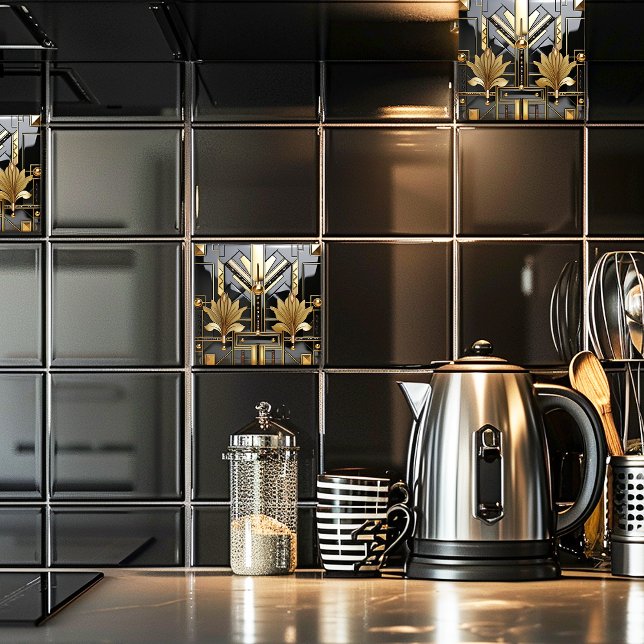 Svart och guld Art Deco Vacker  Kakelplatta (Skapare uppladdad)