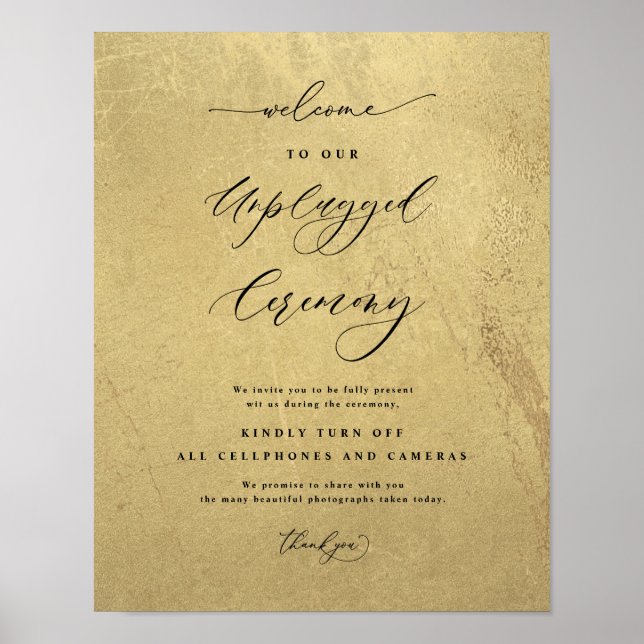 Svart och guld Avstängd Ceremoni Bröllopsskylt Poster (Framsidan)