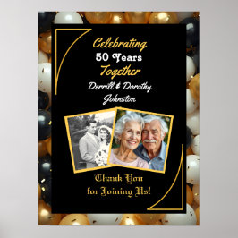 Svart och Guld-ballonger 50-årsdagen Poster