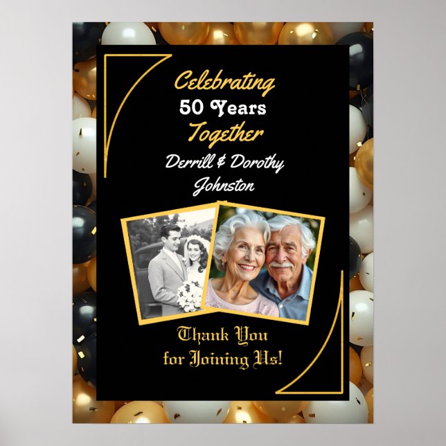 Svart och Guld-ballonger 50-årsdagen Poster (Framsidan)