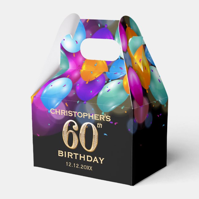 Svart och Guld-ballonger i 60:e Födelsedagsfesten Presentaskar (Framsidan Sidan)